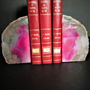 Cerra-livros em pedra agata rosa